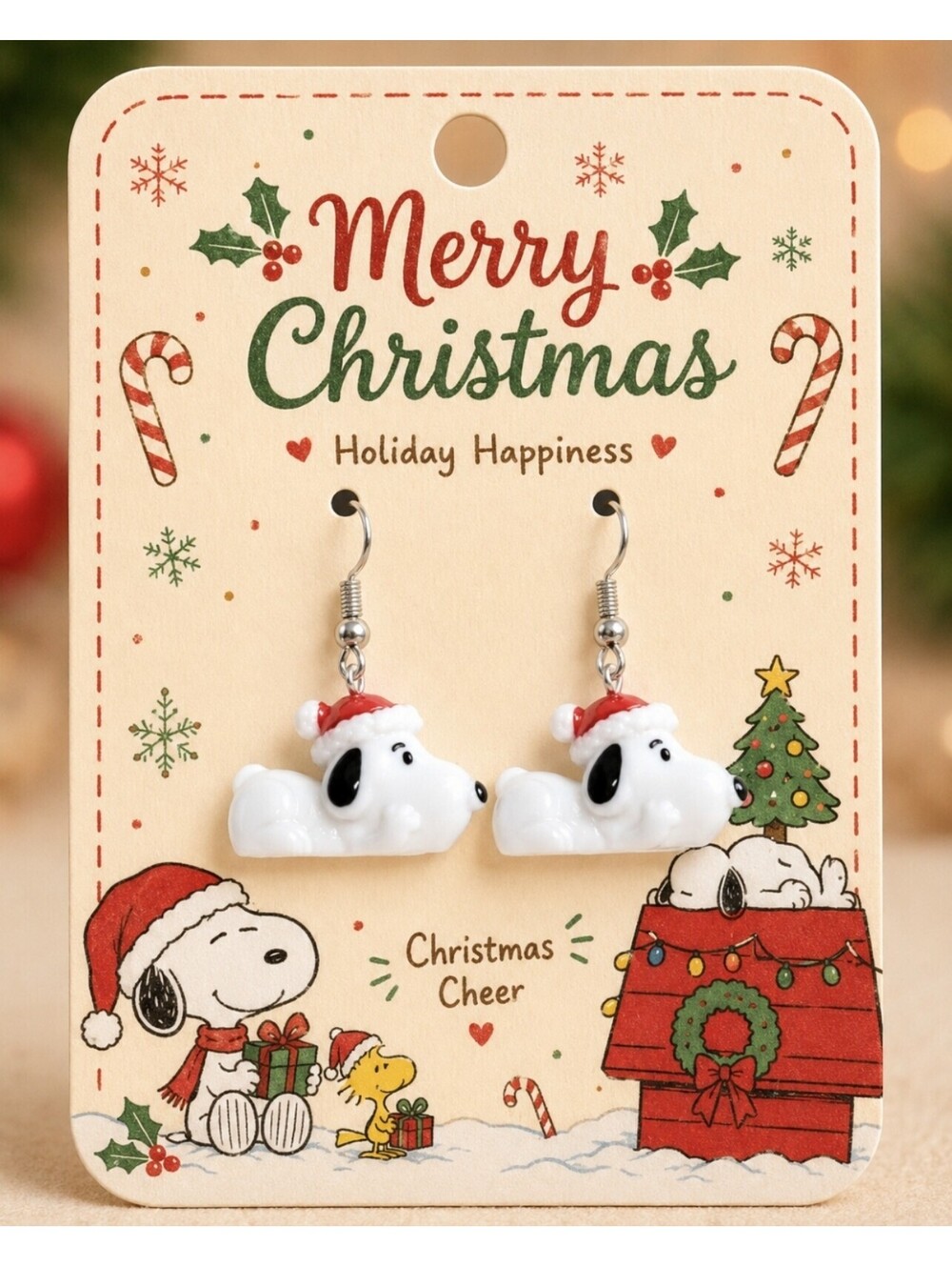 Retro Nostalgic Charlie Brown Christmas Snoopy Dangle Hypoallergenic Earrings